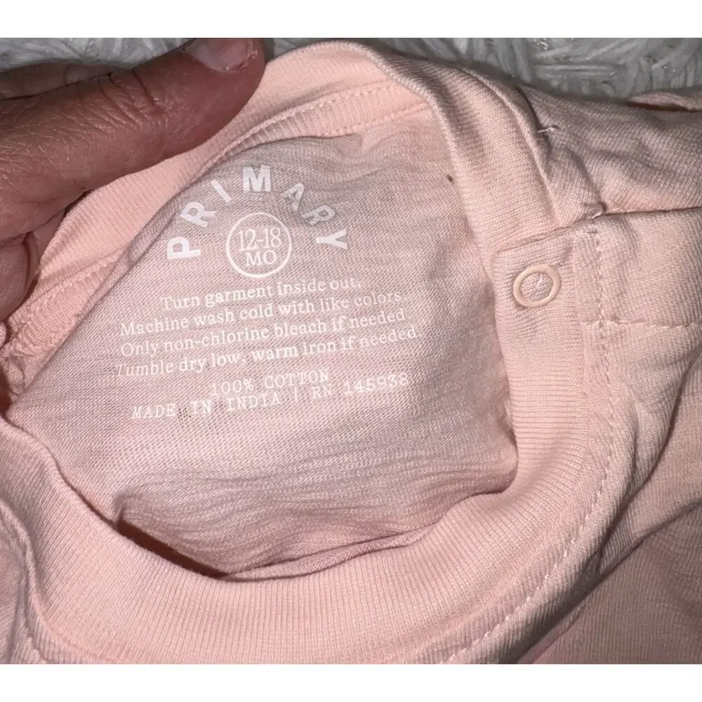 Primary Baby Sz. 12-18 Mo. Long Sleeved Pink Heart Snap Tee. Grt. Shape, Cute